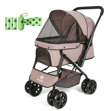 Wedyvko Pet Strollers with Reversible Handle for Small Medium Dogs with Mesh Windows, Removable Liner (Coffee)