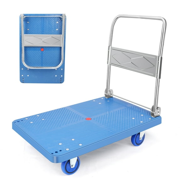Wedyvko Platform Cart Moving Dolly Push Hand Folding Truck 660lbs Foldable, Blue