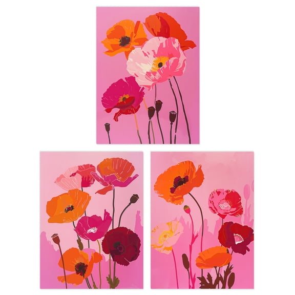 Wee Blue Coo Set of 3 Prints Wildflower Poppy Flowers Pink Orange Bedroom Poster Wall Art 12X16"