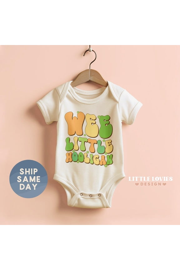 Wee Little Hooligan St. Patrick'S Day Baby Bodysuit, Shamrock Irish Newborn Outfit, Lucky Clover Baby Shower Gift Cute Baby Onesie, BABY BODYSUIT LAT 4424