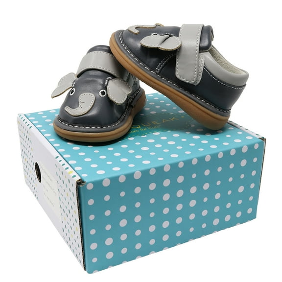 Wee Squeak Ellis the Elephant Black Shoe - Size 3 US Comfy Hook and Loop Strap