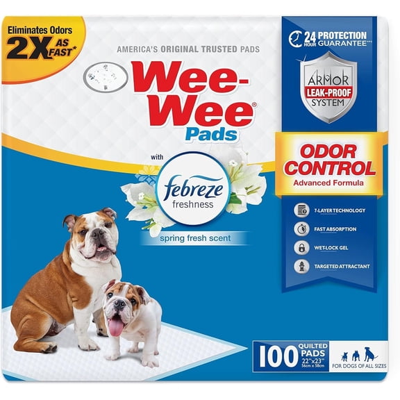Wee-Wee Odor Control with Freshness Pee Pads for Dogs & Puppies, Leak-Proof Housebreaking Potty Floor Protection, Spring Scent, 22" x 23", 100 Count