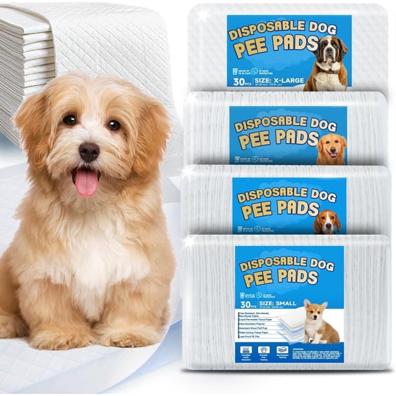 Wee Wee Pads for Dogs, Puppy Pads with 6-Layer Leak-Proof Design, Disposable and Safe Pee Pads, Small (24x24, Holds 6 Cups), 30 Count