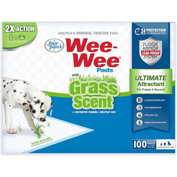 Wee-Wee Ultimate Attractant Grass Scented Pee Pads for Dogs & Puppies, Leak-Proof Dog Housebreaking Instinctive Potty Training Floor Protection, 22" x 23", 10 Count
