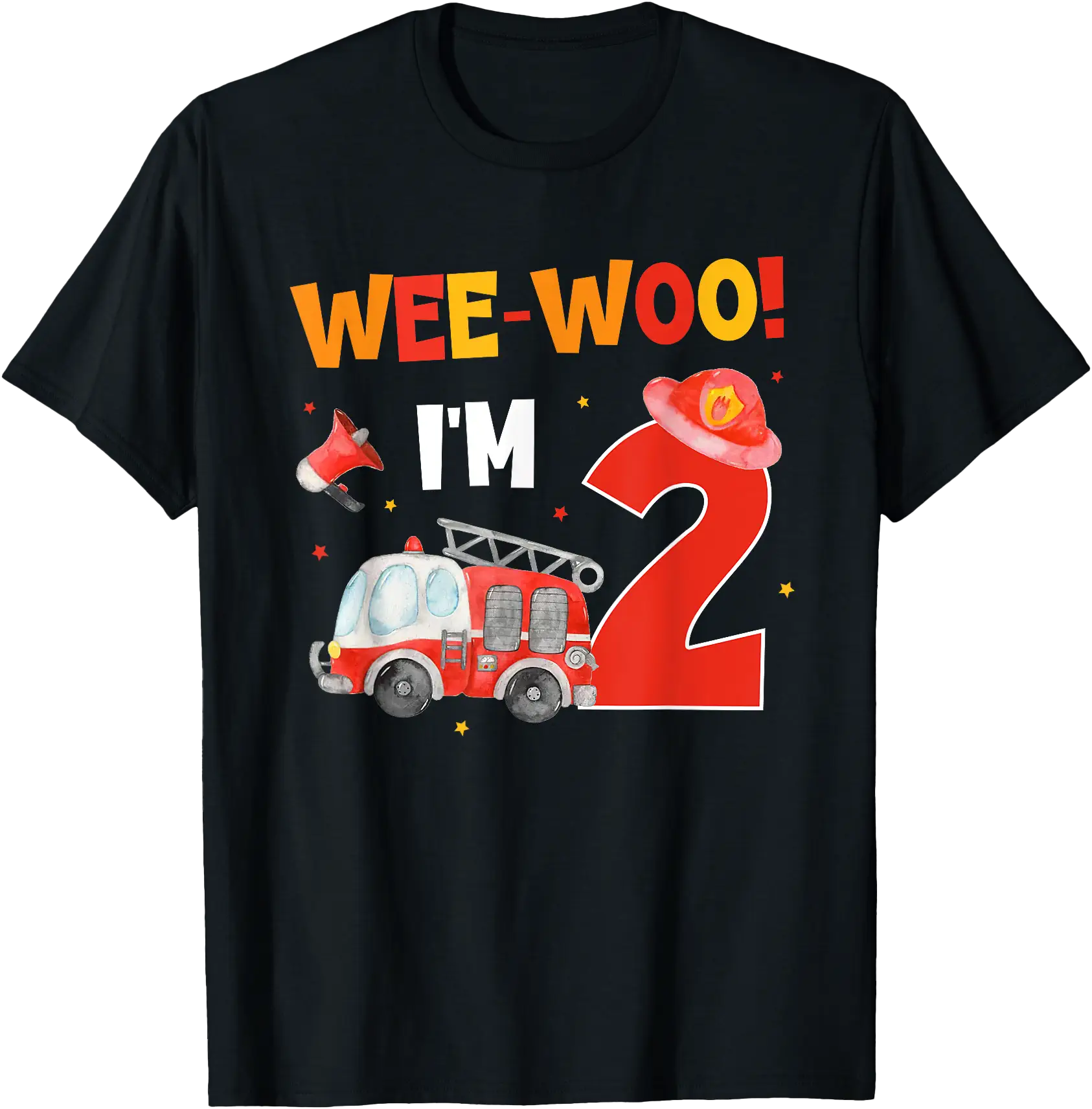 Wee-woo! I'm 2 Fire Truck Party 2nd Birthday Boy Firefighter T-Shirt ...
