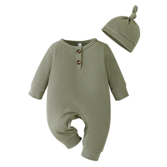 WeeBloom Baby Rompers Boy Girl Winter Long Sleeve Jumpsuit Solid Color Print With Hat Outwear Fall Clothes Onesies Sleepwear,Green 18-24 Months