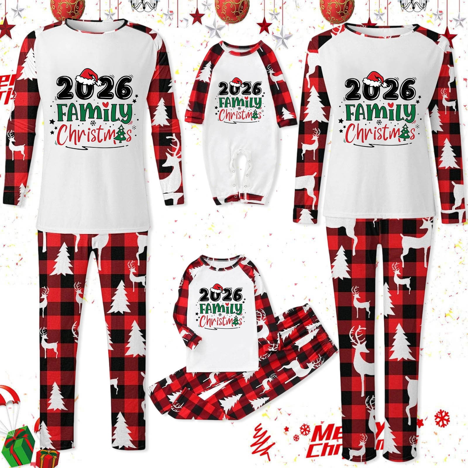WeeBloom Christmas Pajamas Family Matching Tops and Pj Pants Set Santa ...
