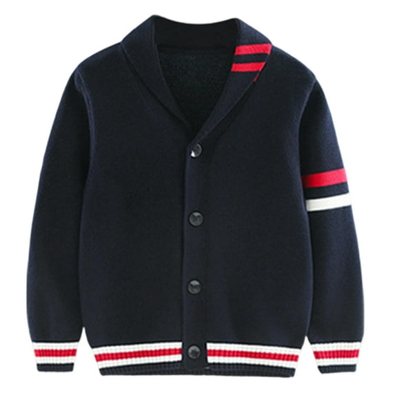 WeeBloom Kids Boys Jacket Winter Uniform Coat School Sweater Cardigan Color Block Lapel Knit Toddler Teenage Boys 12-13 Years