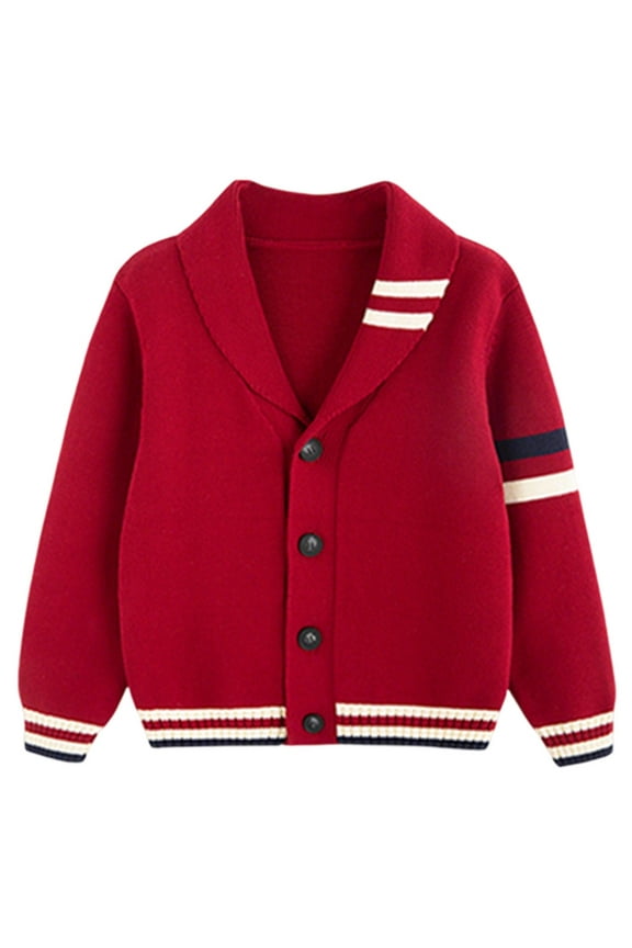 Kids Boys Jacket Winter Uniform Coat School Sweater Cardigan Color Block Lapel Knit Toddler Teenage Boys 3-4 Years