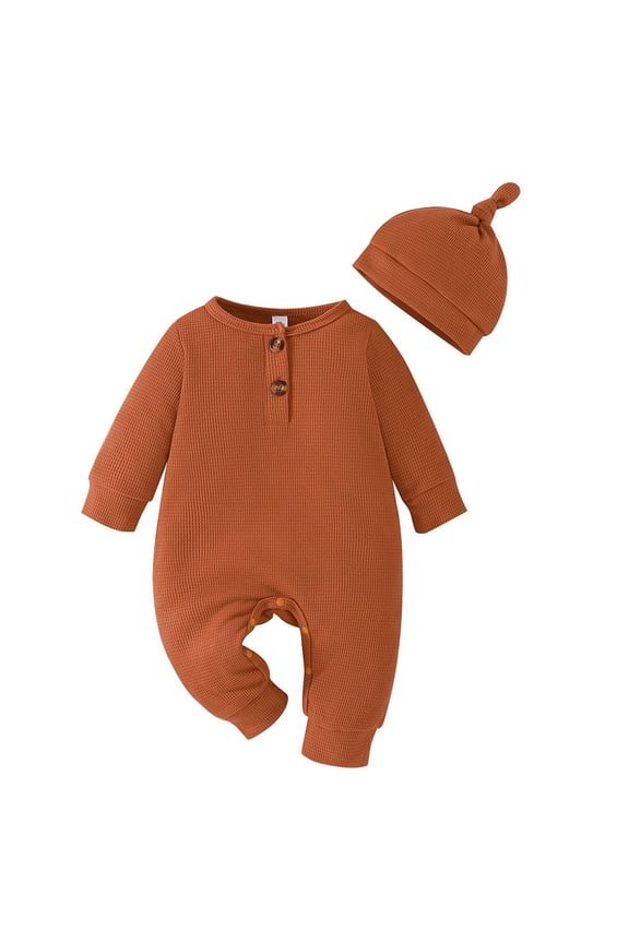 Onesies Baby Boy Winter Long Sleeve Jumpsuit Solid Color Print With Hat Outwear Fall Clothes Sleepwear Pajamas,Orange 6-9 Months
