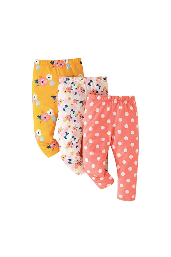 Toddler Girl Pants 3 Pack Printed Dotted Floral Pattern Toddler Soft Comfortable Elastic Waist Casual Play Baby 6M-3Y Outwear Sweatpants For Girls 12-18 Months