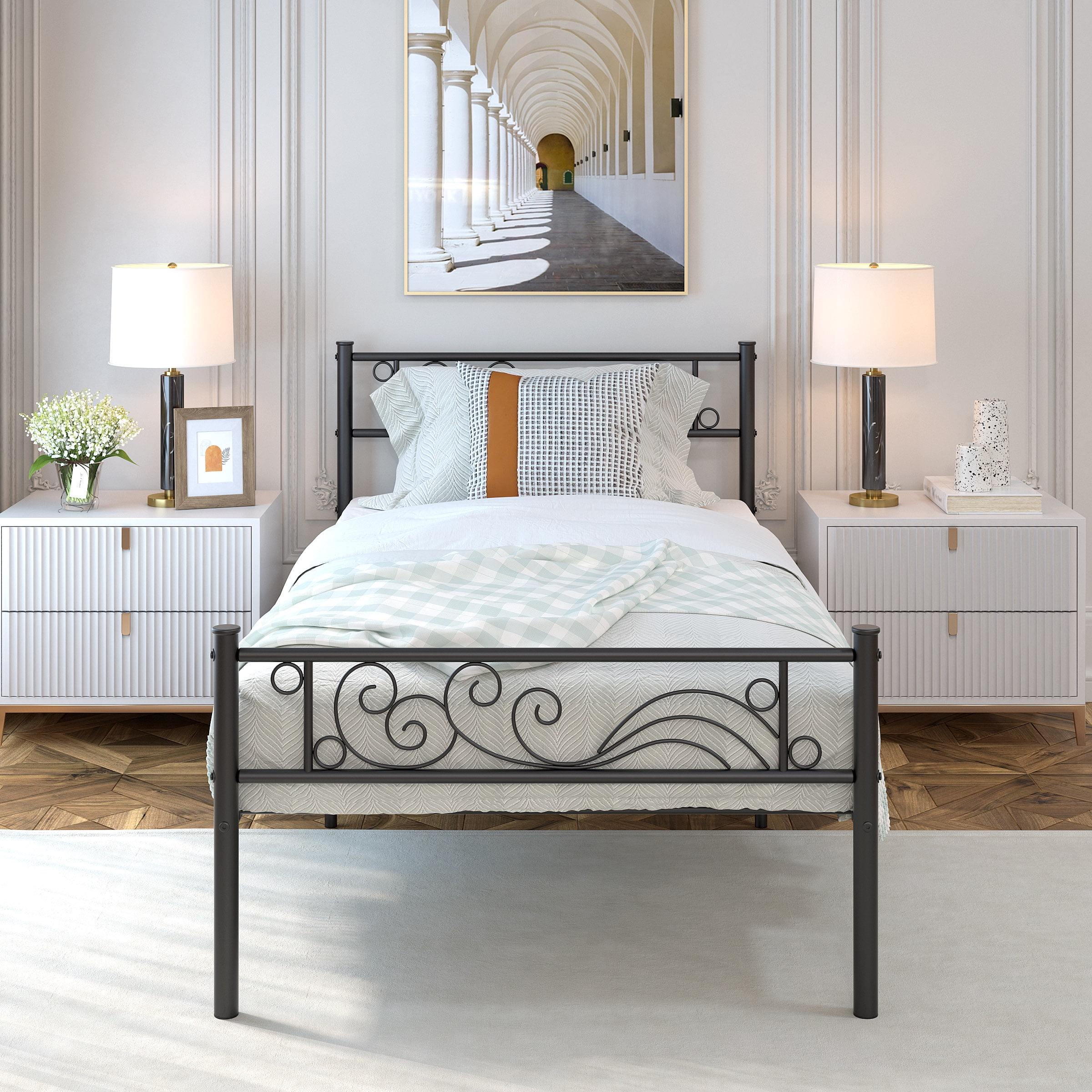 WeeHom Twin Size Metal Bed Frame for Boys Kids Single Platform Bed ...