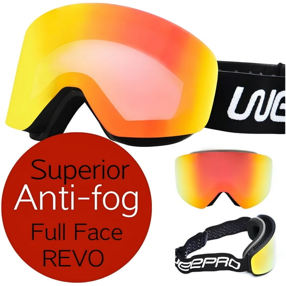 WeePro Ski Goggle Snowboard Goggles Men Women Multi-Layer Anti Fog (AntiFog) Lens Full REVO Coating Magnetic Changeable Lens UV400 Orange