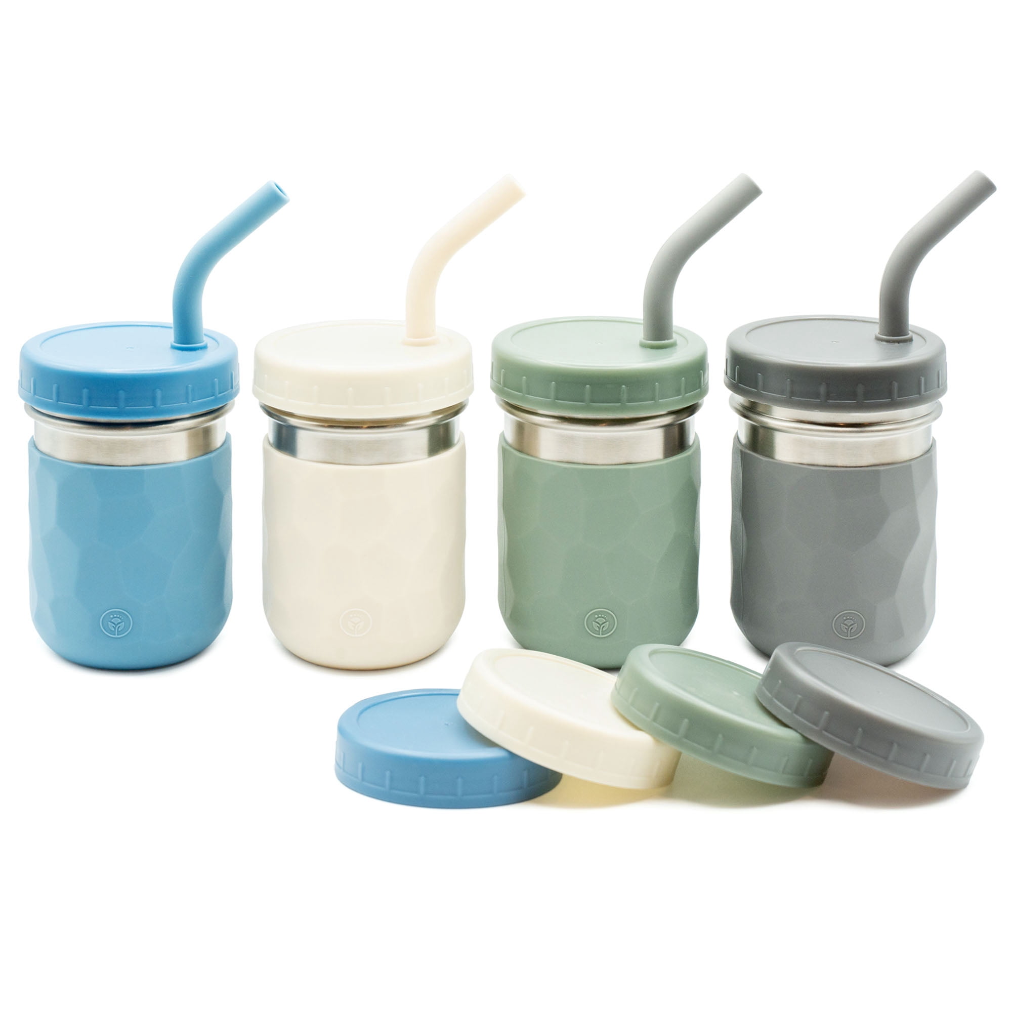 WeeSprout 2-in-1 Drinking Cups for Kids, Durable Stainless Steel Tumblers, 8 oz, Set of 4