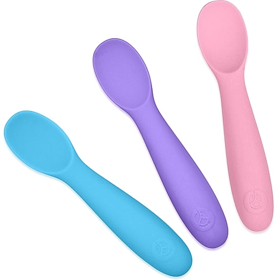 WeeSprout Baby Spoons for Self Feeding 6 Months +, Sensitive Gums & Teeth, 3 Pack + Case