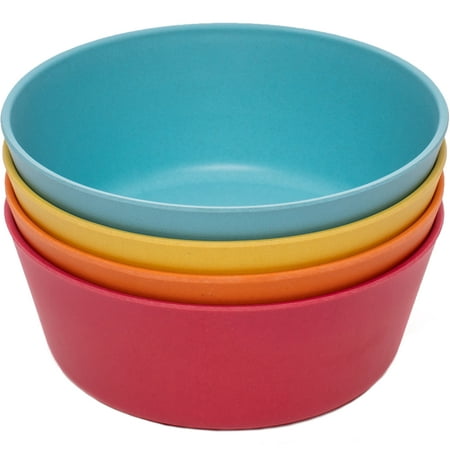 WeeSprout Bamboo Kids Bowls, Set of Four Kid-Sized Dinnerware, Cereal, Leftovers & Snack Bowl