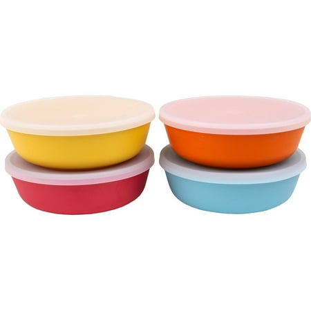 WeeSprout Bamboo Kids Bowls with Lids, Kid-Sized Dinnerware, Cereal & Snack Bowl, Set of 4