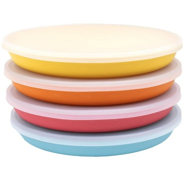 WeeSprout Bamboo Plates with Lids, Kid-Sized, Dishwasher Safe Bamboo Plate for Kids, Set of 4