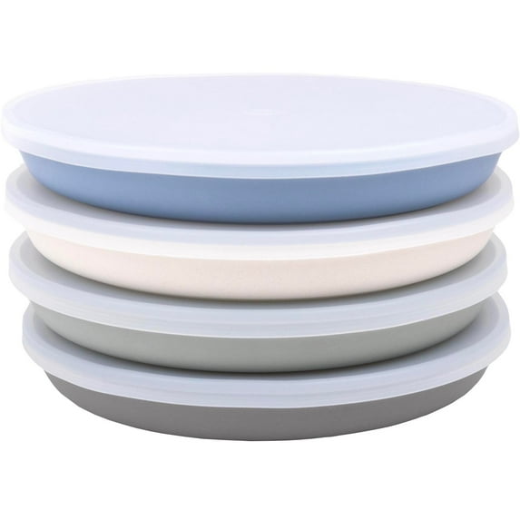 WeeSprout Bamboo Plates with Lids, Kid-Sized, Dishwasher Safe Bamboo Plate for Kids, Set of 4