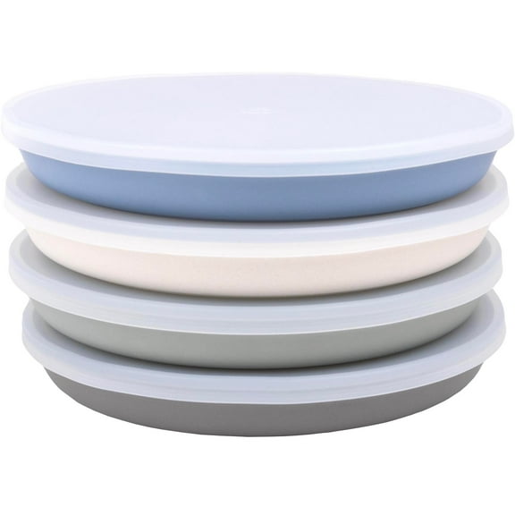WeeSprout Bamboo Plates with Lids, Kid-Sized, Dishwasher Safe Bamboo Plate for Kids, Set of 4