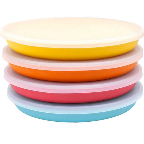 WeeSprout Bamboo Plates with Lids, Kid-Sized, Dishwasher Safe Bamboo Plate for Kids, Set of 4