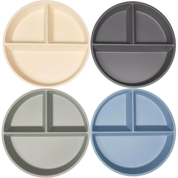 WeeSprout Divided Bamboo Plates for Kids, Made with Food Grade Natural Bamboo, Set of 4