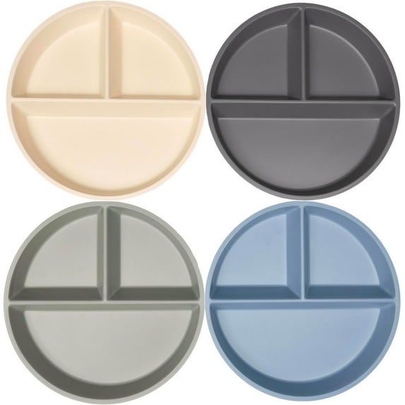 WeeSprout Divided Bamboo Plates for Kids, Made with Food Grade Natural Bamboo, Set of 4