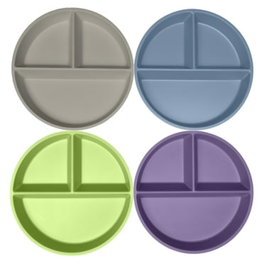 WeeSprout Divided Bamboo Plates for Kids, Made with Food Grade Natural Bamboo, Set of 4