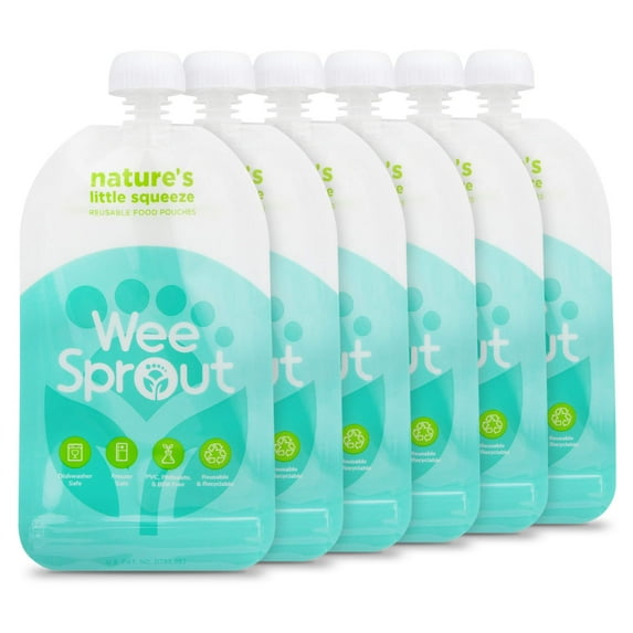 WeeSprout Double Zipper Reusable Food Pouches for Babies & Toddlers, Blue, 7 fl oz