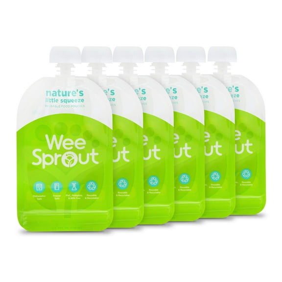 WeeSprout Double Zipper Reusable Food Pouches for Babies & Toddlers, Green, 3.4 fl oz