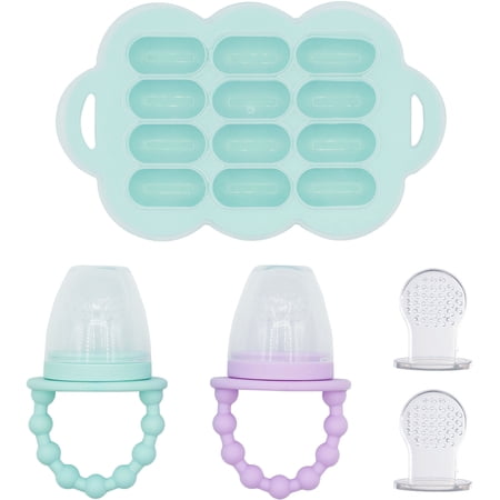 WeeSprout Silicone Baby Feeder Teether Set with Freezer Tray & Extra Pouches