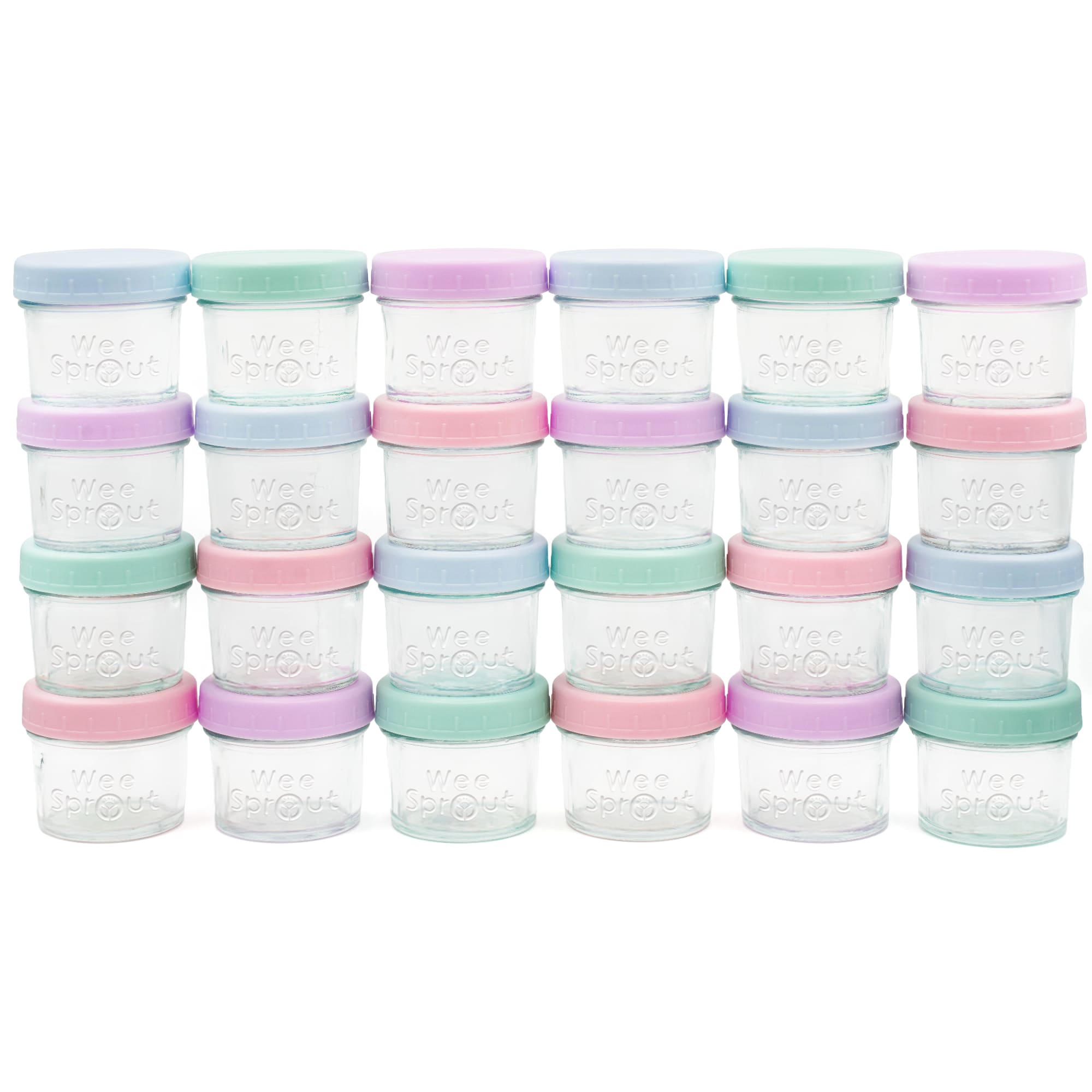 WeeSprout Glass Baby Food Storage Jars w/ Lids (4 oz, 24 Pack Set) Snack, Puree