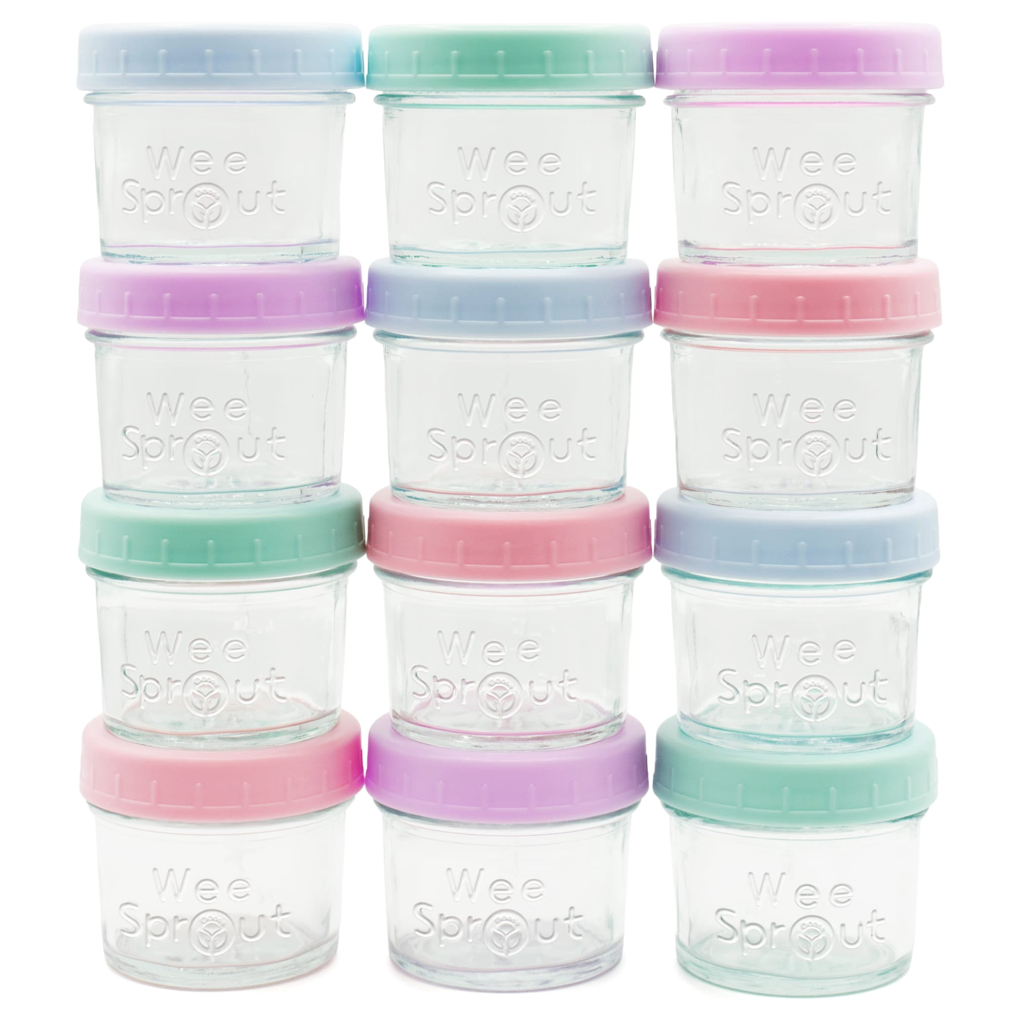 WeeSprout Glass Baby Food Storage Jars with Lids (4 oz, 12 Pack Set)