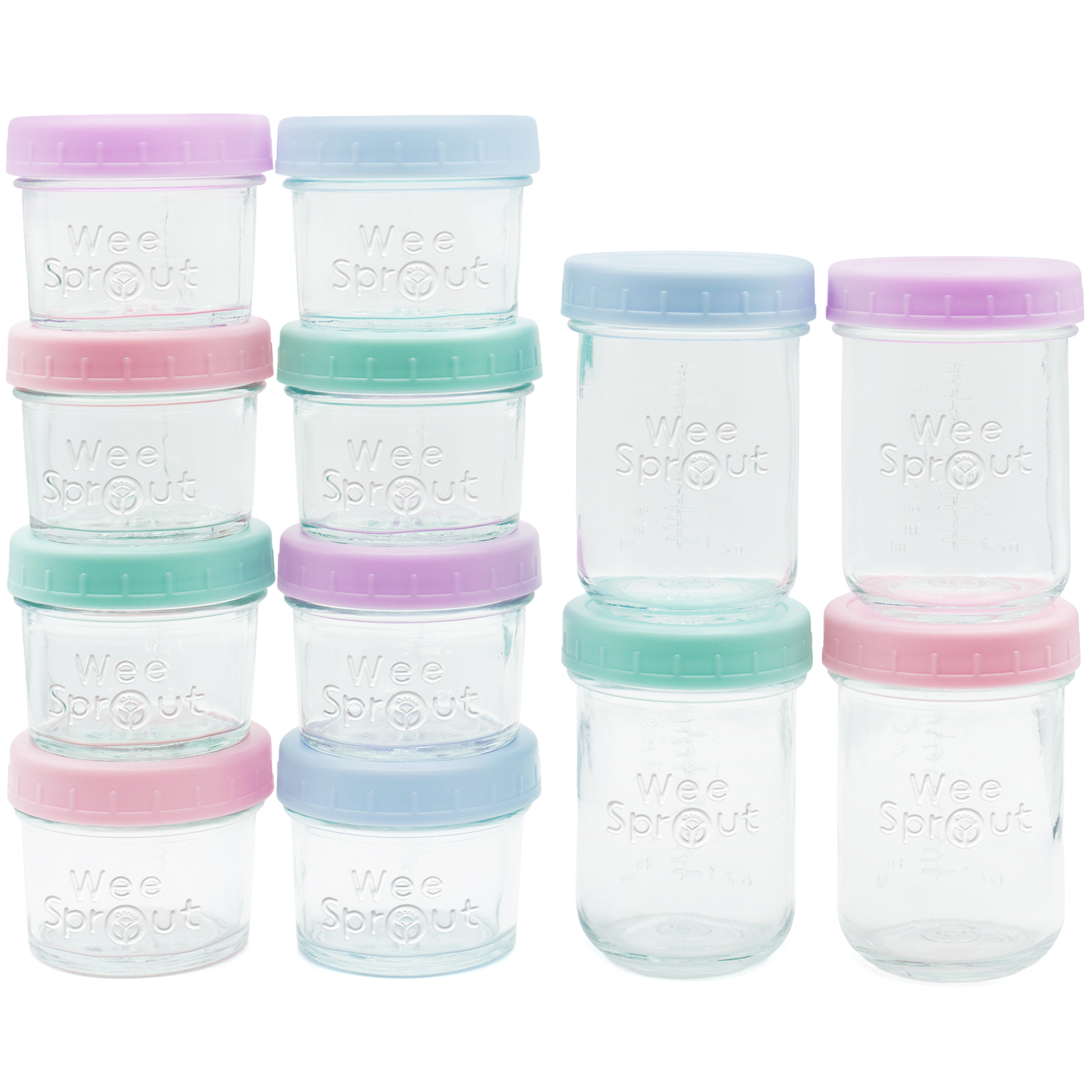 WeeSprout Glass Baby Food Storage Jars with Plastic Lids (4 oz, 12 Pack Set)