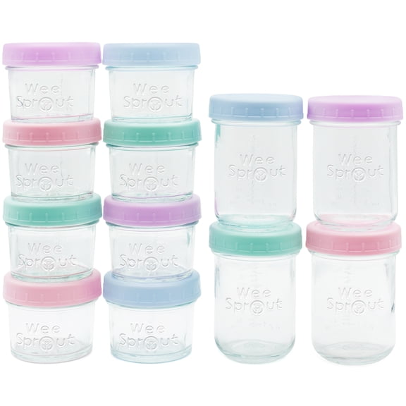 WeeSprout Glass Baby Food Storage Jars with Plastic Lids (4 oz, 12 Pack Set)