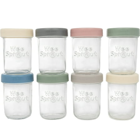 WeeSprout Glass Baby Food Storage Jars w/ Lids (8 oz, 8 Pack Set) Snack, Puree