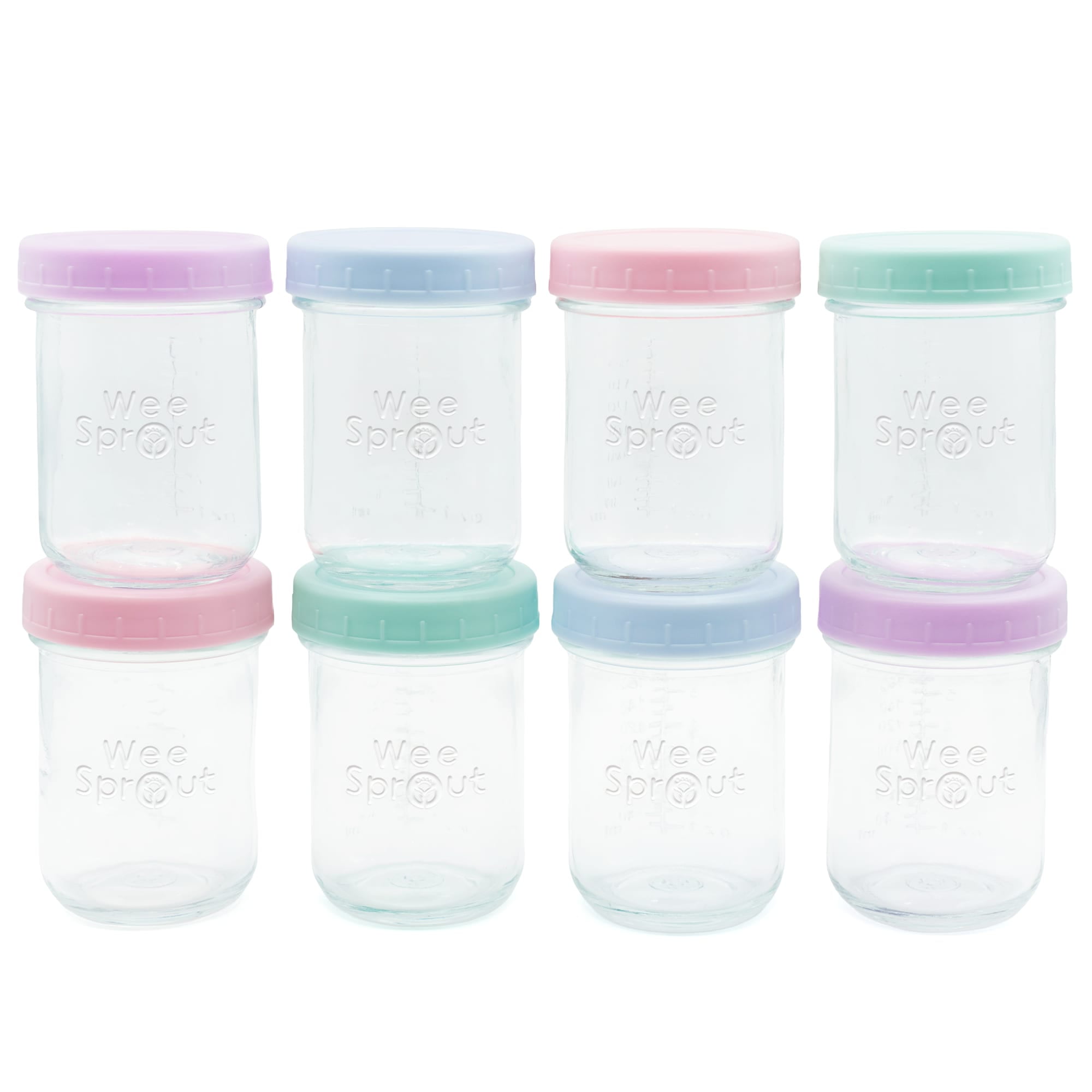 WeeSprout Glass Baby Food Storage Jars w/ Lids (8 oz, 8 Pack Set) Snack, Puree