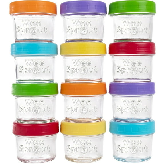 WeeSprout Glass Baby Food Storage Jars with Plastic Lids (4 oz, 12 Pack Set)