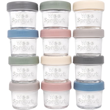 WeeSprout Glass Baby Food Storage Jars with Lids (4 oz, 12 Pack Set)