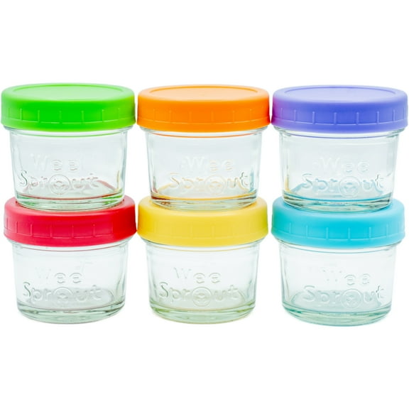 WeeSprout Glass Baby Food Storage Jars with Plastic Lids (4 oz, 6 Pack Set)