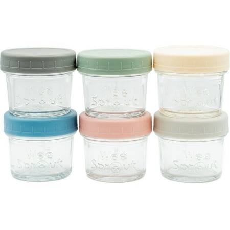 WeeSprout Glass Baby Food Storage Jars with Plastic Lids (4 oz, 6 Pack Set)