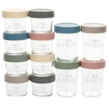 WeeSprout Glass Baby Food Storage Jars with Plastic Lids (4oz/8oz, 12 Pack Set)