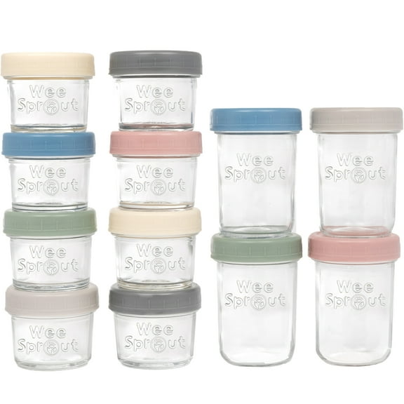 WeeSprout Glass Baby Food Storage Jars with Plastic Lids (4oz/8oz, 12 Pack Set)