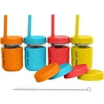 thumbnail image 1 of WeeSprout Glass Cups with Lids & Straws, Spill-resistant Cups for Toddlers & Kids - 8/12oz, Set of 4, 1 of 7