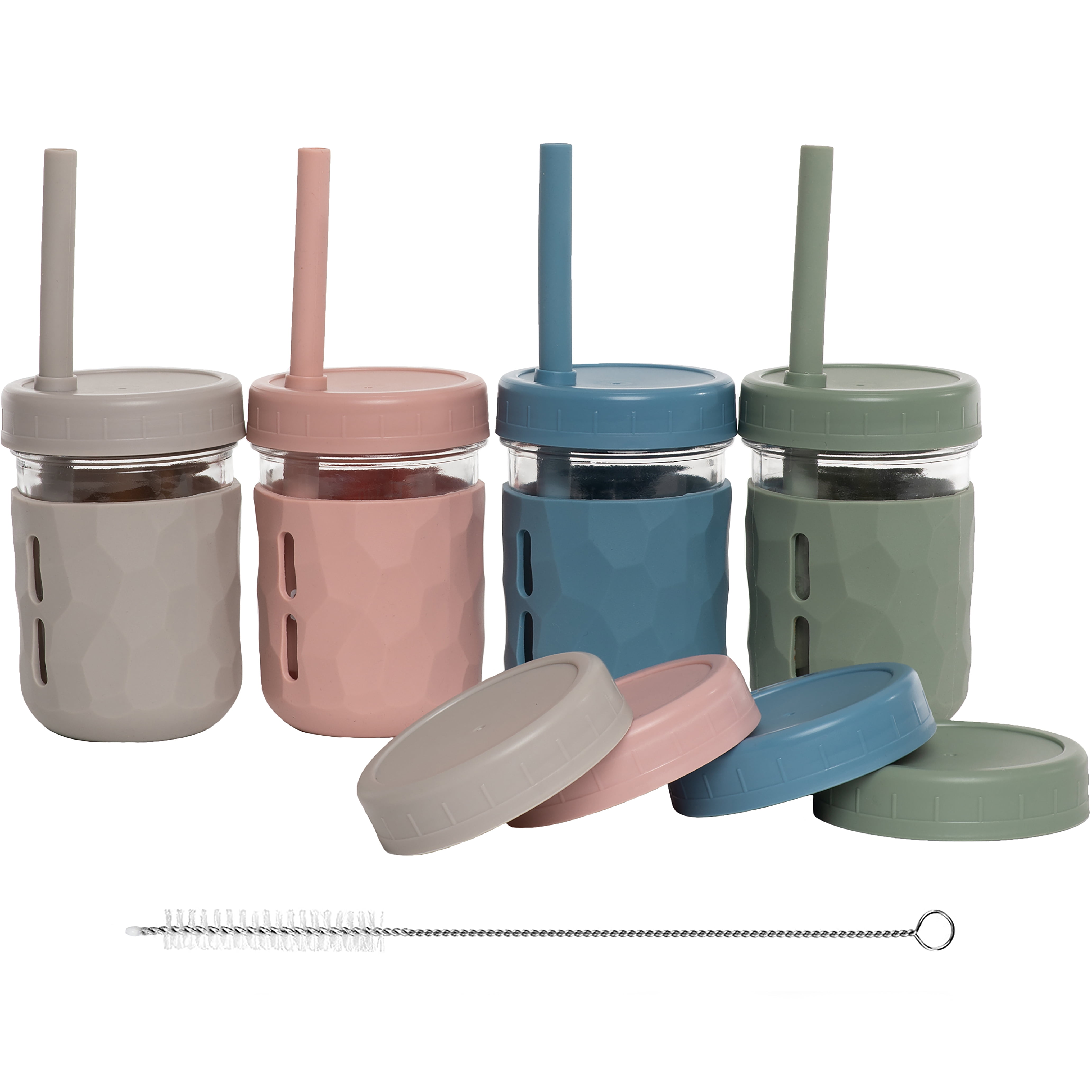 WeeSprout Glass Cups with Lids & Straws, Spill-resistant Cups for Toddlers & Kids - 8/12oz, Set of 4