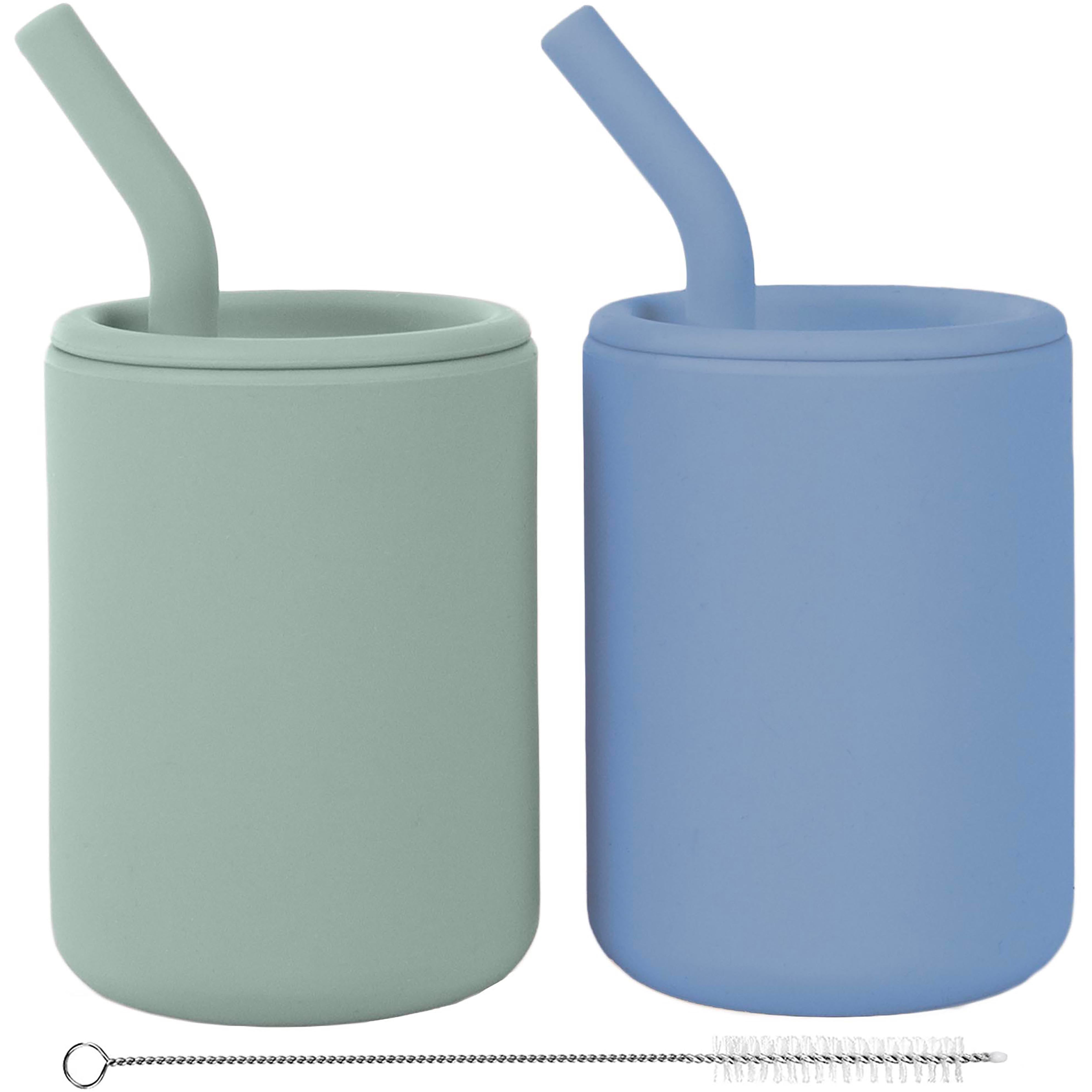 WeeSprout Silicone Baby Cups With Straws and Lids, 4 oz, Set of 2