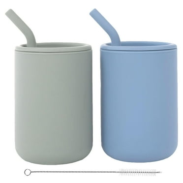 WeeSprout Silicone Baby Cups With Straws and Lids, 8 oz, Set of 2