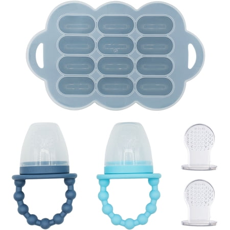 WeeSprout Silicone Baby Feeder Teether Set with Freezer Tray & Extra Pouches