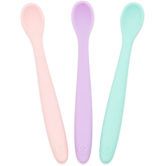 WeeSprout Silicone Baby Spoons, First Stage Infant Feeding Utensils with Soft-Tip, Set of 3