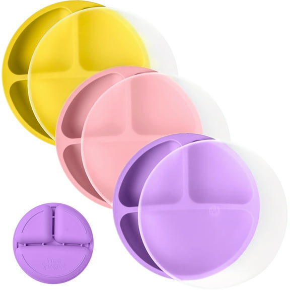 WeeSprout Toddler Plates, Silicone Divided Dishes for Toddlers and Kids, BPA-Free, 3 Pack